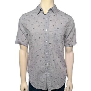 St Johns Bay Button Down Shirt Mens Medium Grey Excellent Anchor Print Cotton
